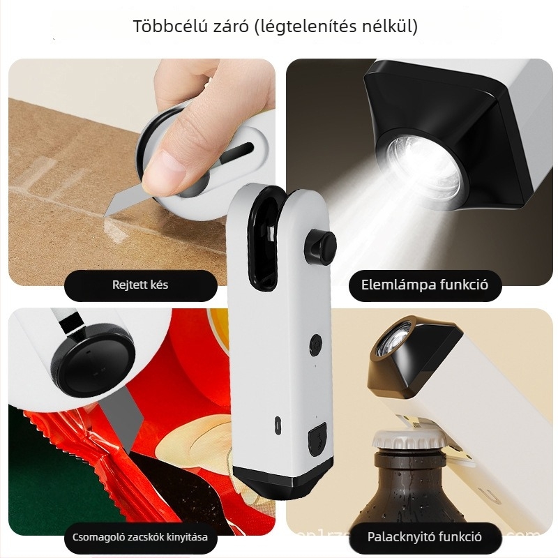 Kompakt hordozható mini zárógép műanyag zacskókhoz és üvegnyitóval