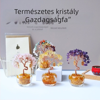 Természetes kristály Szerencsefa ametiszt és citrin, asztali dekoráció otthonra és az irodába
