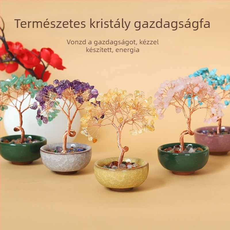 Természetes kristály Szerencsefa ametiszt és citrin, asztali dekoráció otthonra és az irodába