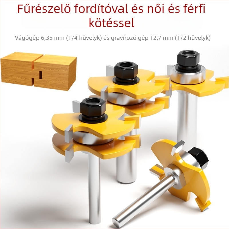 Faith fa maró, háromfogú T-típusú mortise és tenon maró, panel- és padlómegmunkáláshoz, 2 darabos készlet