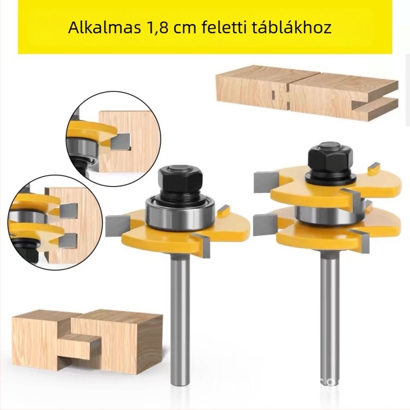 Faith fa maró, háromfogú T-típusú mortise és tenon maró, panel- és padlómegmunkáláshoz, 2 darabos készlet