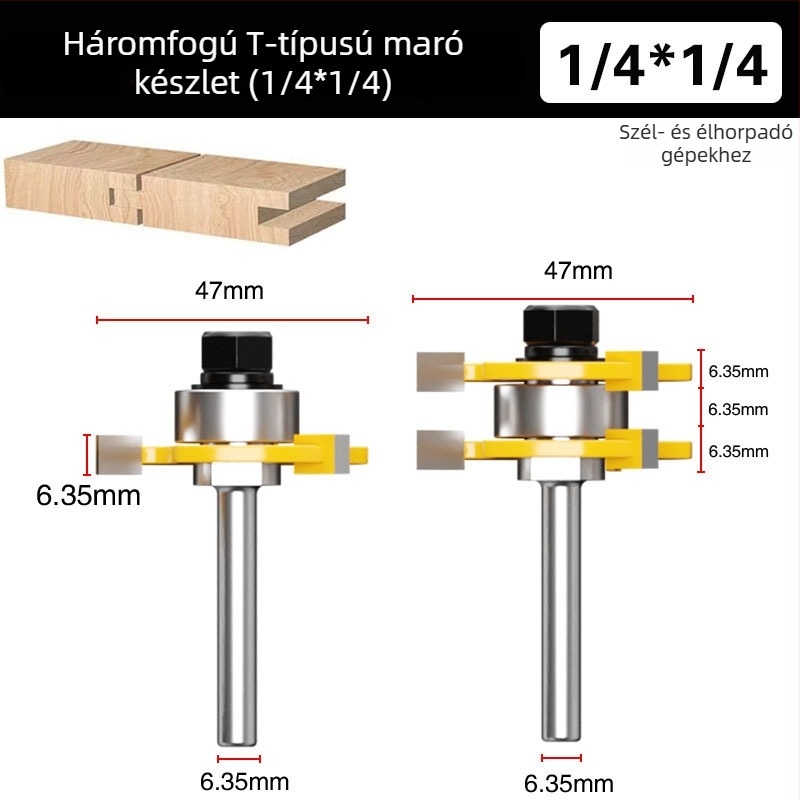 Faith fa maró, háromfogú T-típusú mortise és tenon maró, panel- és padlómegmunkáláshoz, 2 darabos készlet