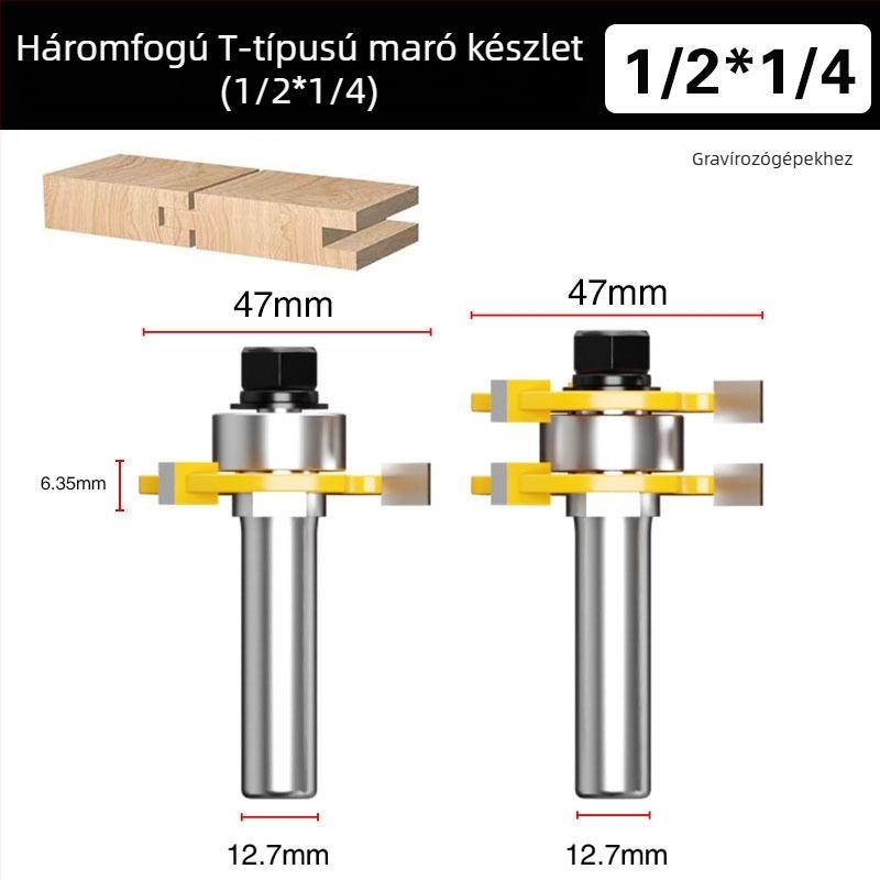 Faith fa maró, háromfogú T-típusú mortise és tenon maró, panel- és padlómegmunkáláshoz, 2 darabos készlet