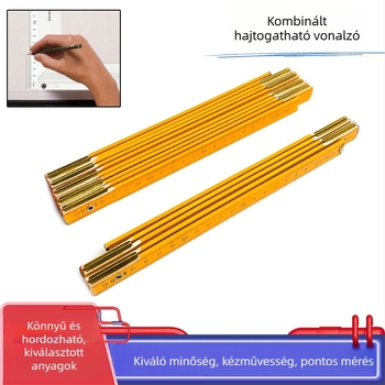 Összecsukható fa vonalzó, tíztagú, 2 m hosszú, faipari mérőeszköz