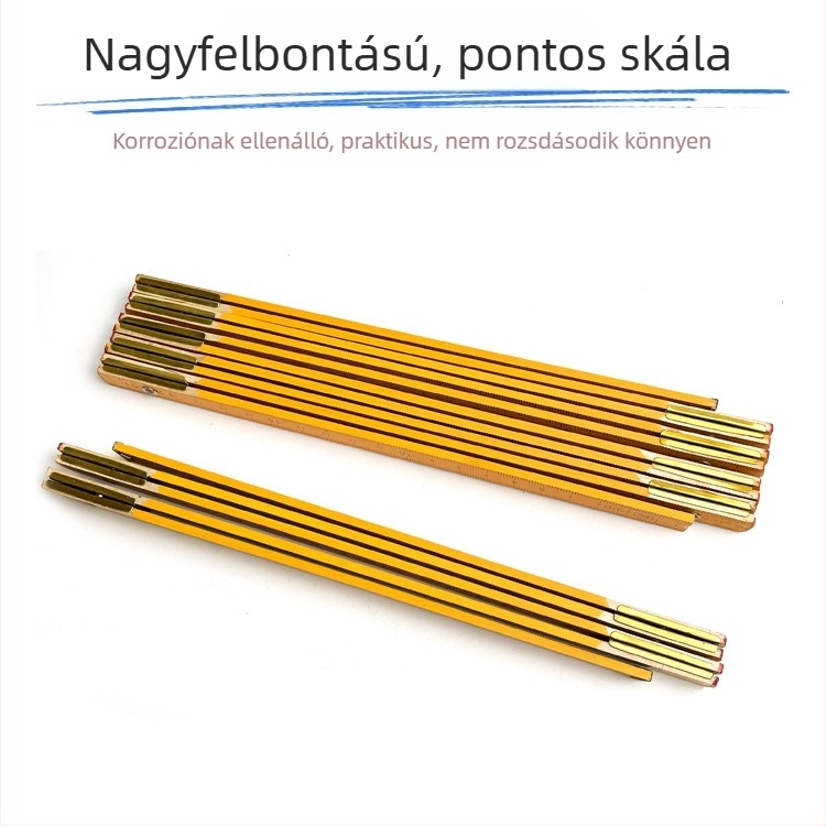 Összecsukható fa vonalzó, tíztagú, 2 m hosszú, faipari mérőeszköz