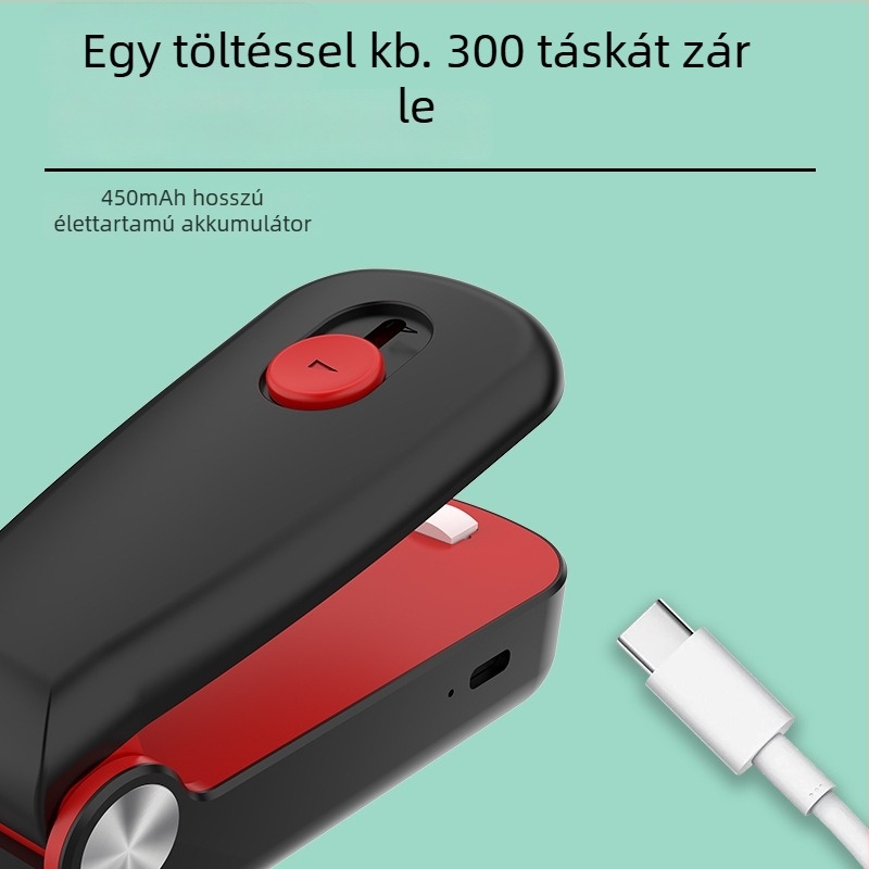 Mini élelmiszer zacskó záró készülék, háromfokozat hőmérséklet-szabályozás, beépített akkumulátor, ABS műanyag ház, modell YP-801
