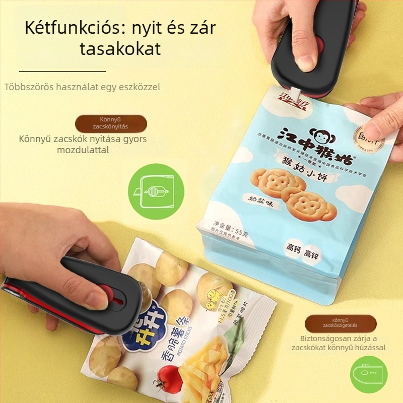 Mini élelmiszer zacskó záró készülék, háromfokozat hőmérséklet-szabályozás, beépített akkumulátor, ABS műanyag ház, modell YP-801