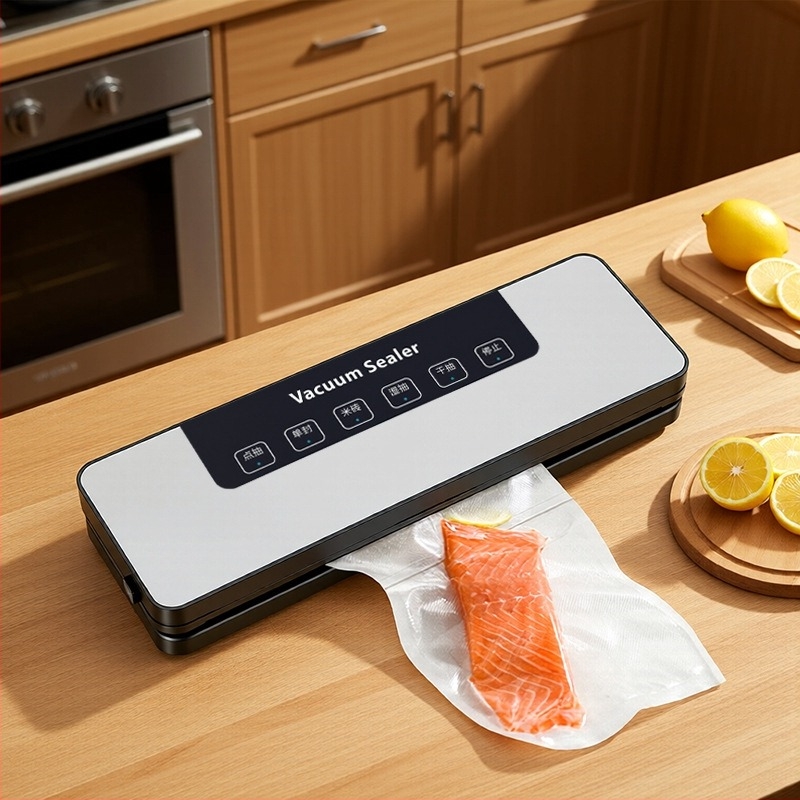 Háztartási vákuumzáró gép — Modell A digitális kijelző nélkül, 110W, 110–220V, ABS ház, kapacitás 500–1000 ml