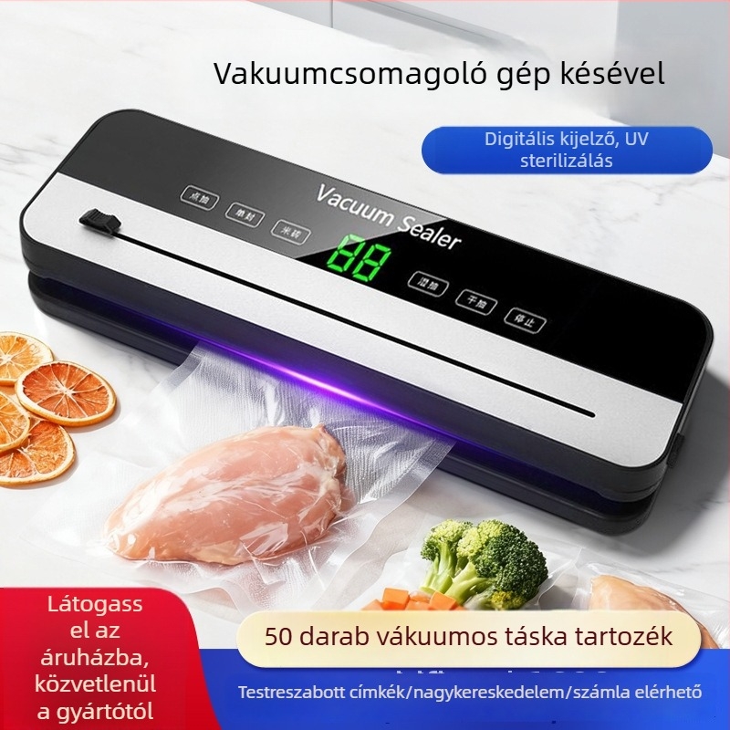 Késes vákuumcsomagoló gép, ABS ház, 200 W, 220 V, kapacitás 2000 ml felett