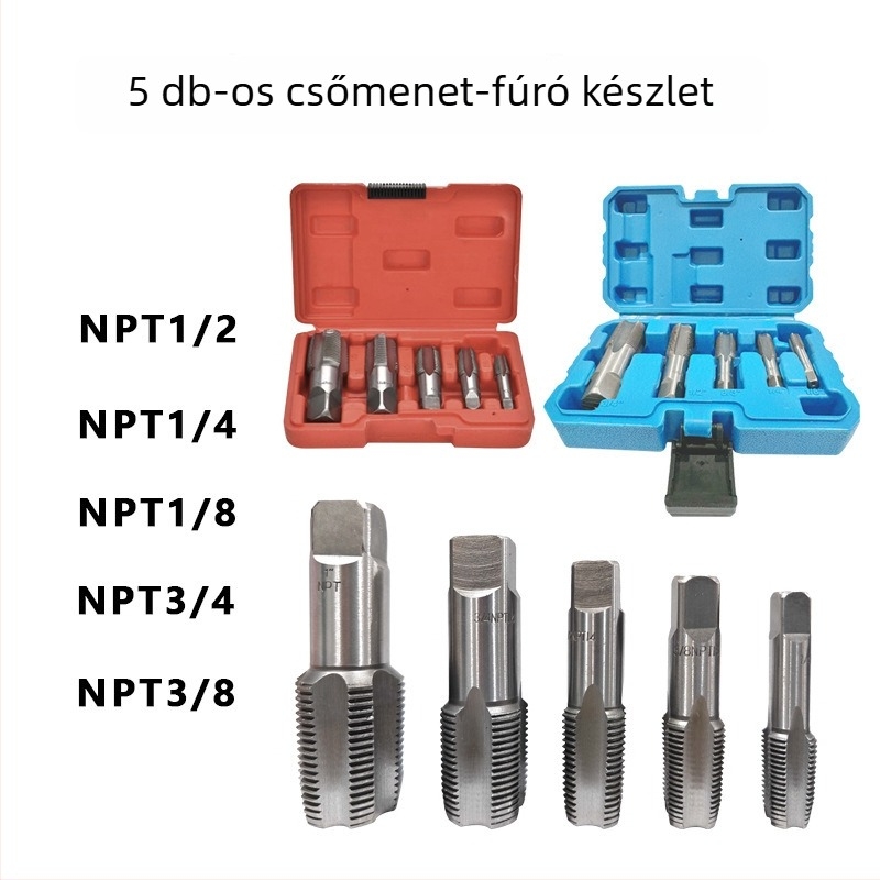 NPT menetvágó készlet csőmenet javítására, 5- vagy 6-darabos készlet, bearing steel