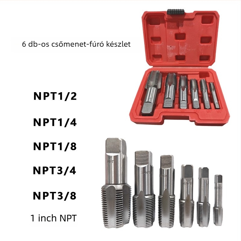 NPT menetvágó készlet csőmenet javítására, 5- vagy 6-darabos készlet, bearing steel