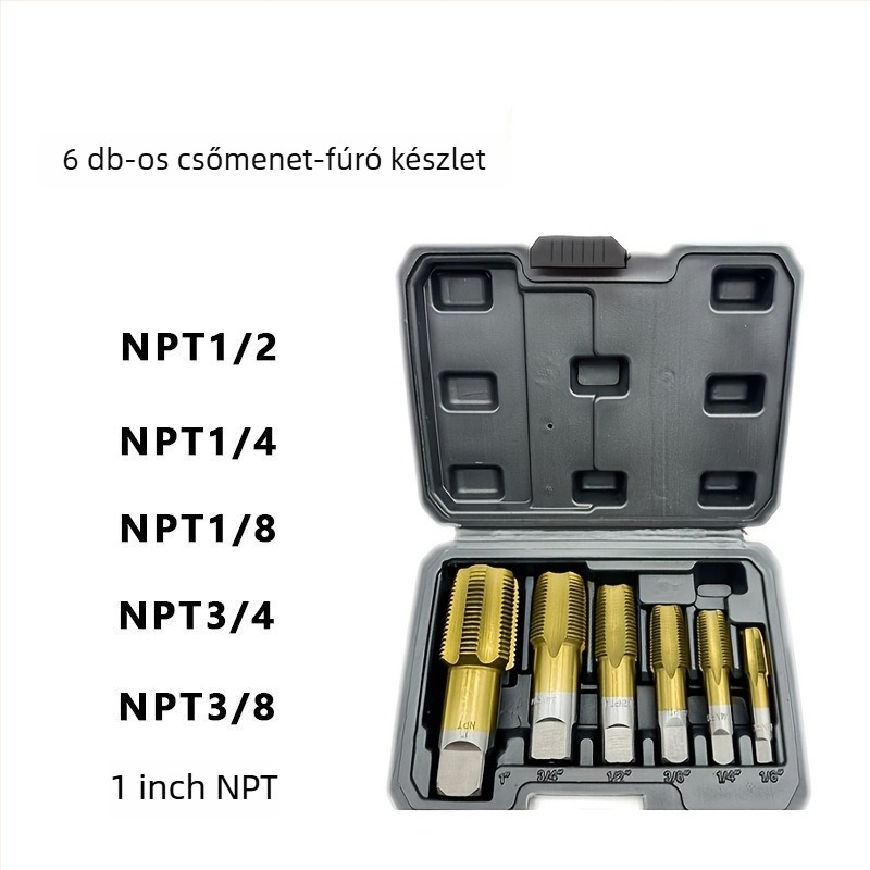 NPT menetvágó készlet csőmenet javítására, 5- vagy 6-darabos készlet, bearing steel