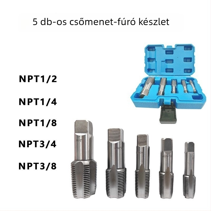 NPT menetvágó készlet csőmenet javítására, 5- vagy 6-darabos készlet, bearing steel
