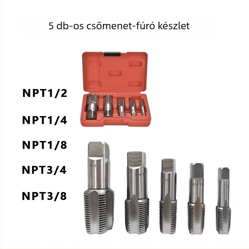 NPT menetvágó készlet csőmenet javítására, 5- vagy 6-darabos készlet, bearing steel