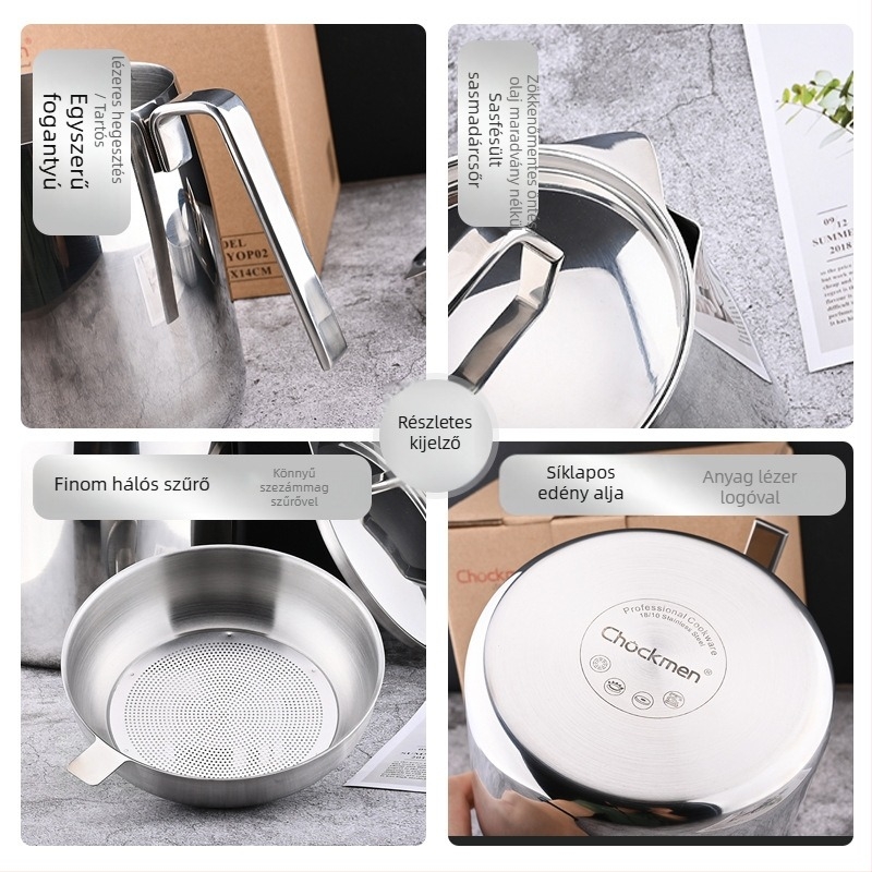 Olajtartó edény fedéllel és szűrőhálóval, 18/10 rozsdamentes acél, Earthworm