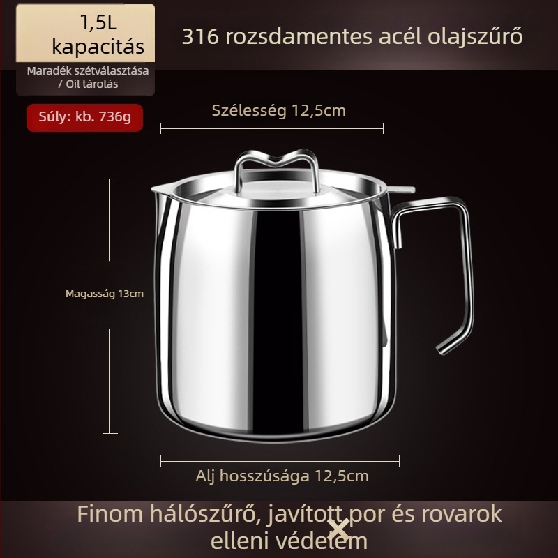 Olajtartó edény fedéllel és szűrőhálóval, 18/10 rozsdamentes acél, Earthworm