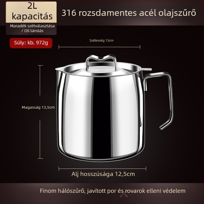 Olajtartó edény fedéllel és szűrőhálóval, 18/10 rozsdamentes acél, Earthworm