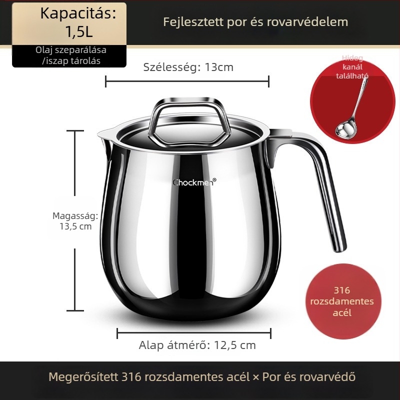 Olajtartó edény fedéllel és szűrőhálóval, 18/10 rozsdamentes acél, Earthworm