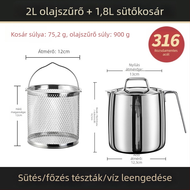 Olajtartó edény fedéllel és szűrőhálóval, 18/10 rozsdamentes acél, Earthworm