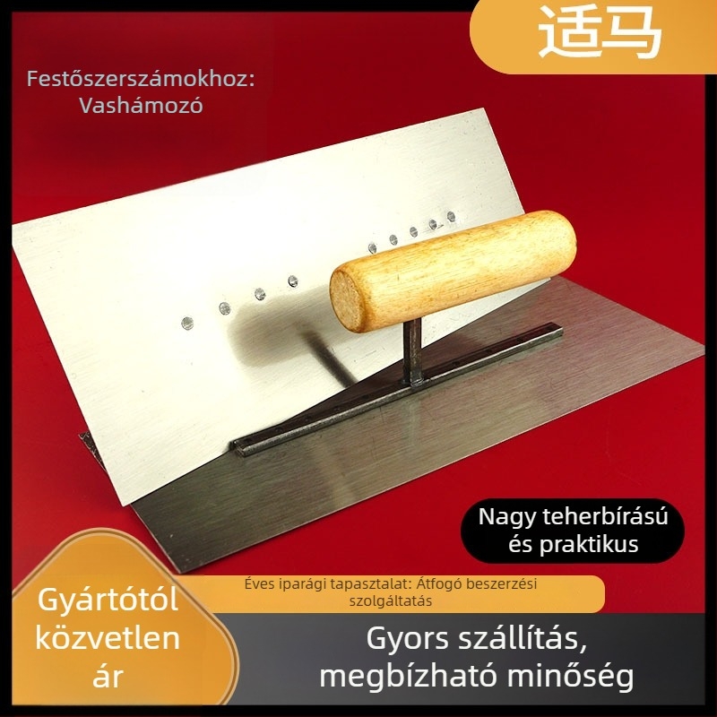 Glettvas fa fogantyúval, sík pengével, 0,5 mm vastagságú, vakolási és falazási feladatokhoz