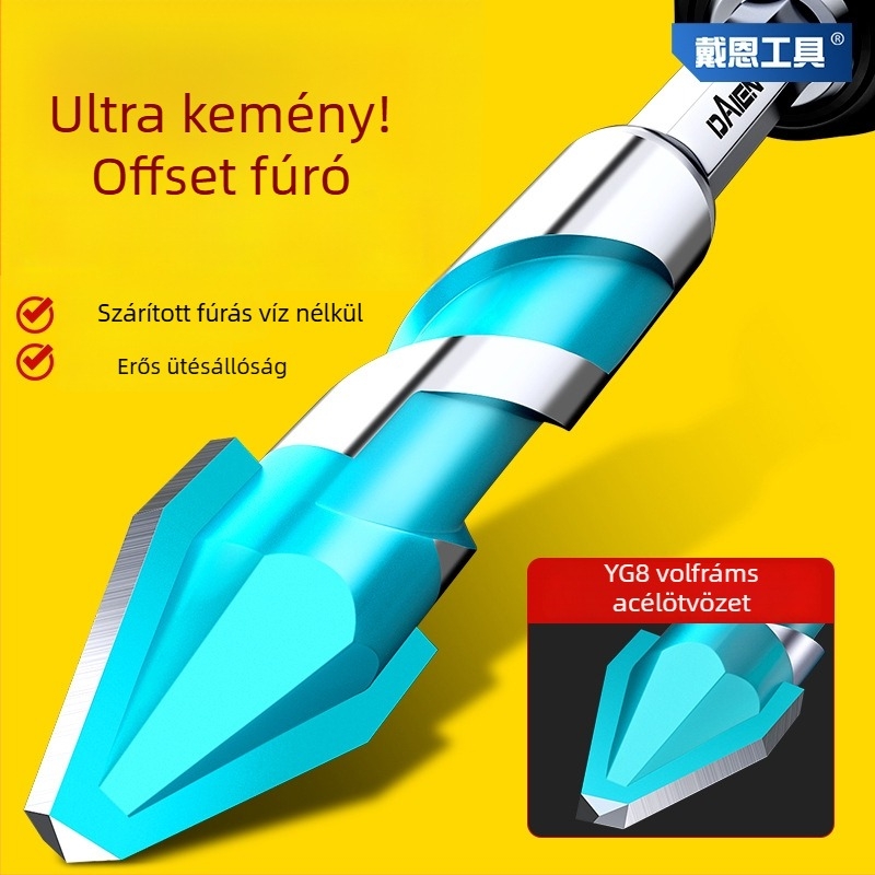 Dane Tools excentrikus fúrófej ferde fejjel extrém kemény csempék, beton és üveg fúrására — kézi fúróval kompatibilis