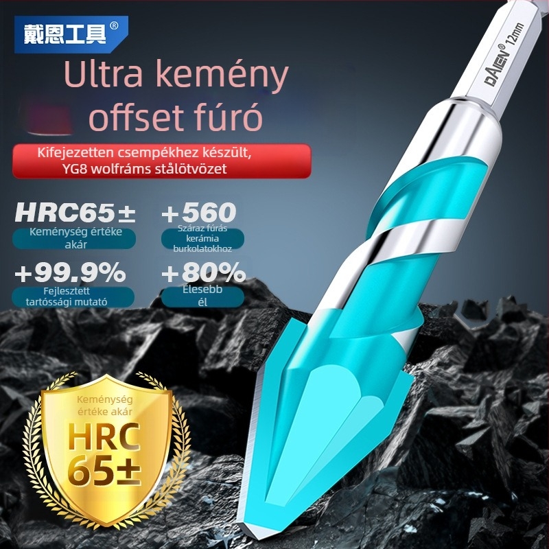 Dane Tools excentrikus fúrófej ferde fejjel extrém kemény csempék, beton és üveg fúrására — kézi fúróval kompatibilis