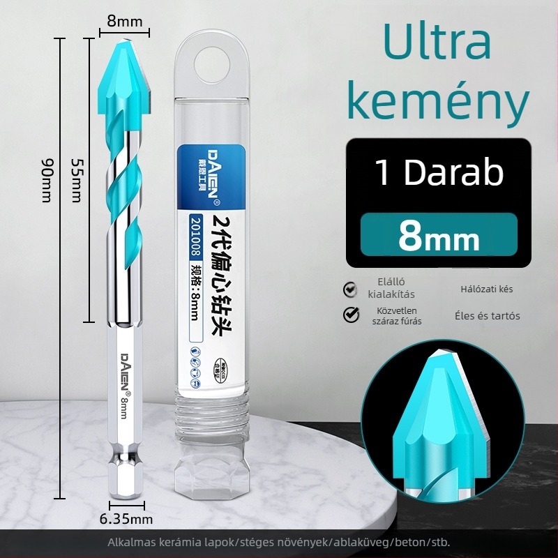 Dane Tools excentrikus fúrófej ferde fejjel extrém kemény csempék, beton és üveg fúrására — kézi fúróval kompatibilis