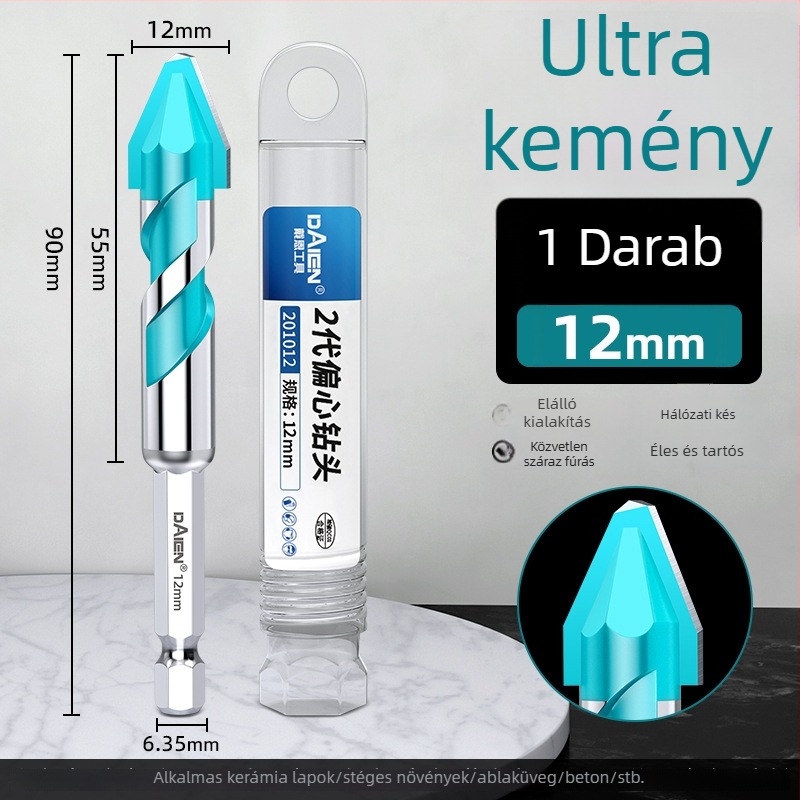 Dane Tools excentrikus fúrófej ferde fejjel extrém kemény csempék, beton és üveg fúrására — kézi fúróval kompatibilis