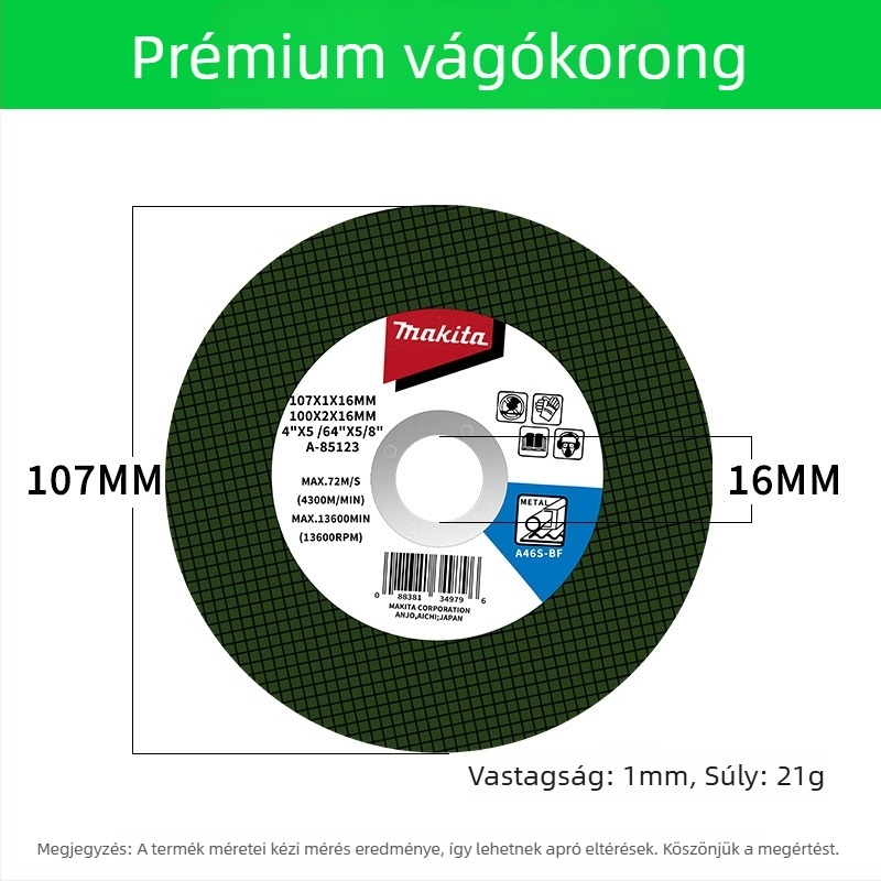 Sarokcsiszoló vágókorong, ultra vékony, gyanta kötésű, 3000 RPM, fémhez és rozsdamentes acélhoz, gyémántos