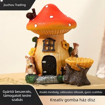 Gombaház asztali dekoráció, rajzfilmszerű stílus, növényi motívum, mikro-táj, ajándékba alkalmas