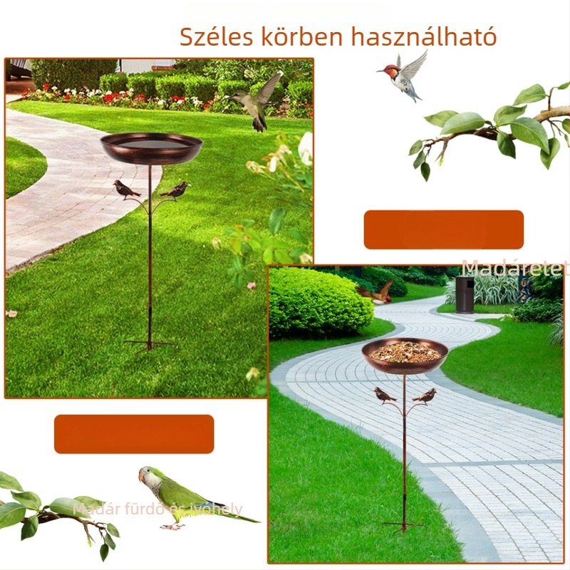 Vasból készült madáretető és madárfürdő medence kerti díszhez, villa udvarhoz, félig manuális és félig mechanikus kivitelezés