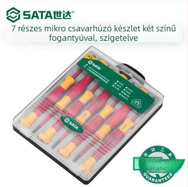 Shida precíziós csavarhúzók, 7 darabos VDE-izolált villanyszerelőkészlet, krom-vanádium acélból, két színű markolattal – Phillips és laposfejű csavarhúzók