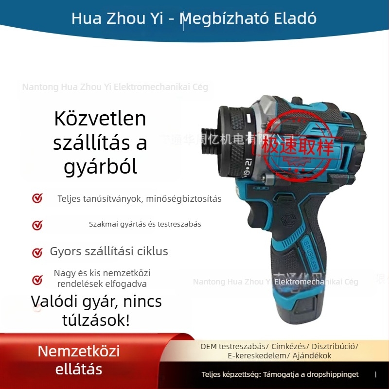 Vezeték nélküli ütvecsavarozó, brushless motor, újratölthető Li‑ion akkumulátor, állítható sebesség, előre/ hátra forgás
