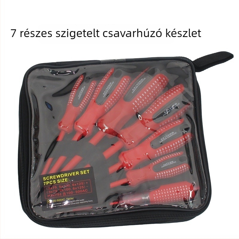 7 részes szigetelt mágneses csavarhúzó készlet, Phillips és Flathead, szénacélból, 0,6 kg
