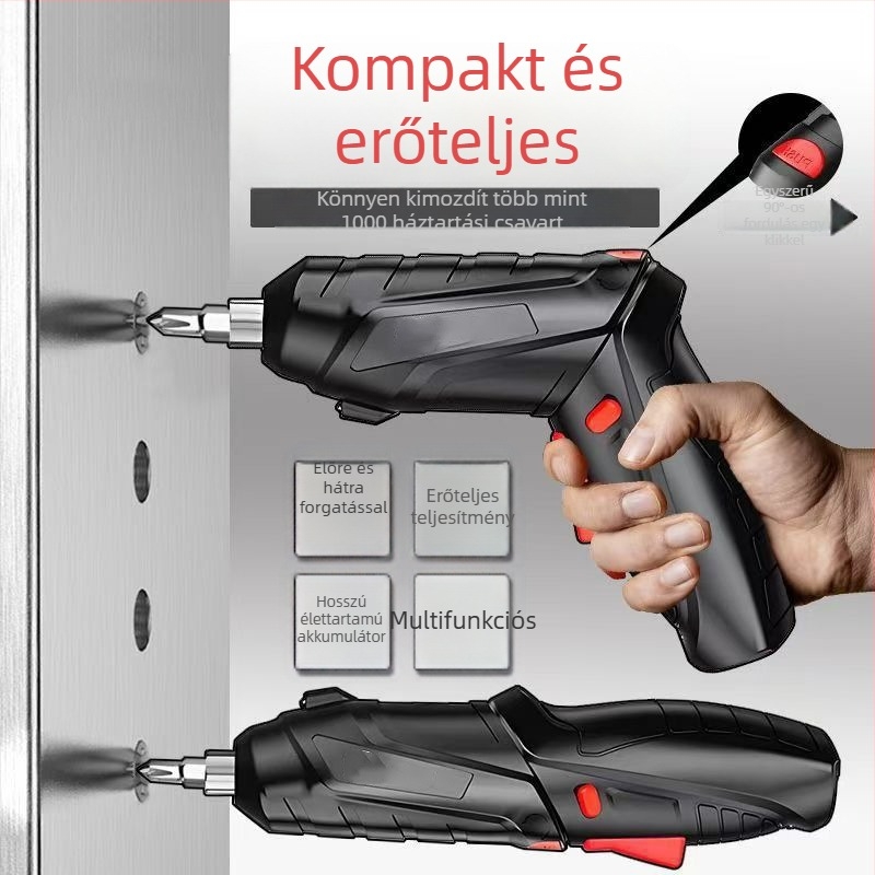 Kompakt, újratölthető lítiumakkumulátoros elektromos csavarhúzó, többfunkciós; patronos befogó; Hardver használatra; feszültségtartomány 50–250 V (AC/DC).