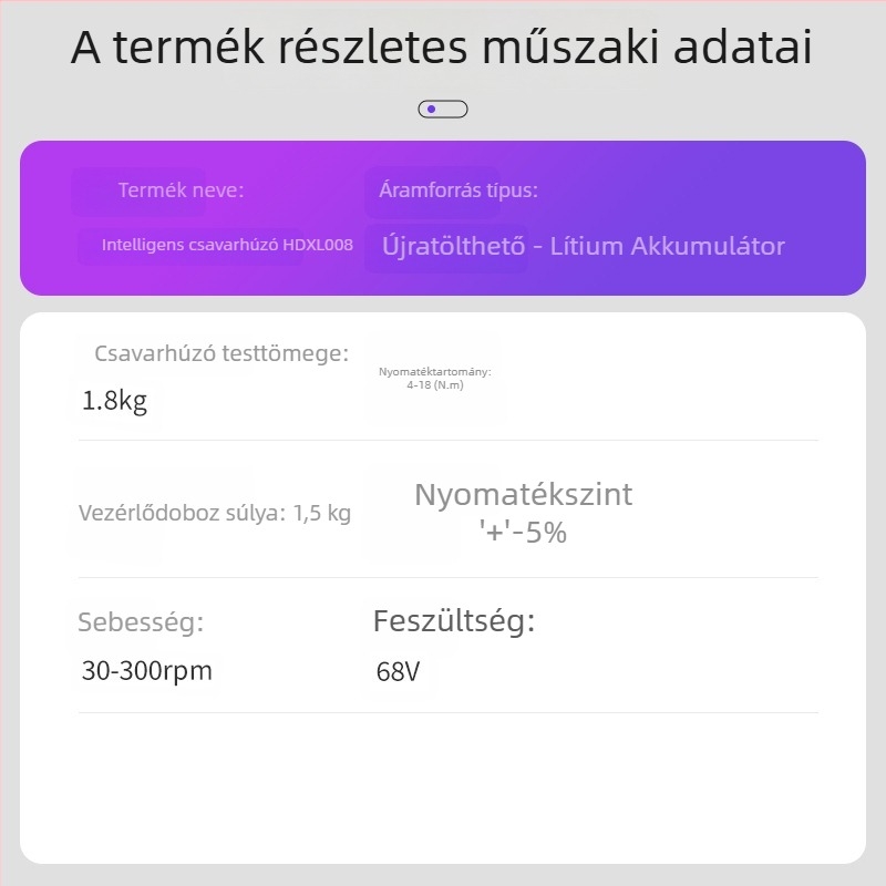 Automatikus záródású elektromos csavarhúzó intelligens adagolással, újratölthető Li-ion akkumulátor, 220V, hex fejű csavarokhoz kompatibilis