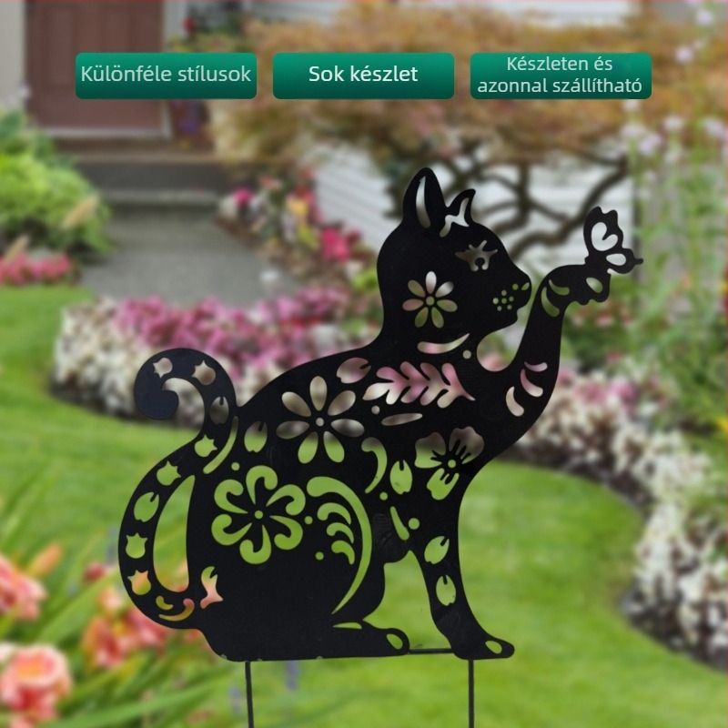 Kerti fém dekoráció – állat sziluett (macska és kutya), modern minimalist stílus, anyag: fém, alkalmas kertre és térre