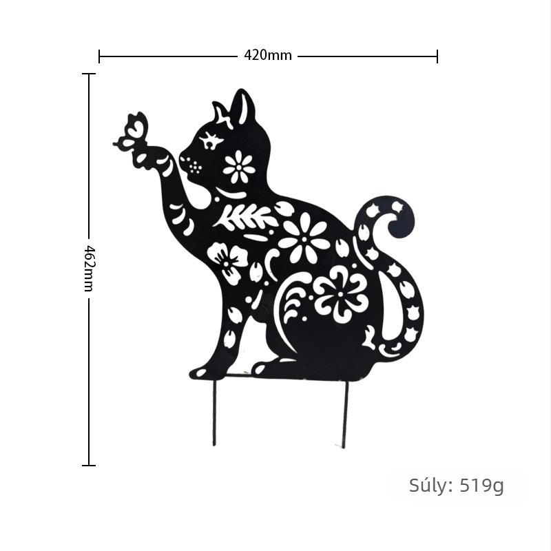 Kerti fém dekoráció – állat sziluett (macska és kutya), modern minimalist stílus, anyag: fém, alkalmas kertre és térre