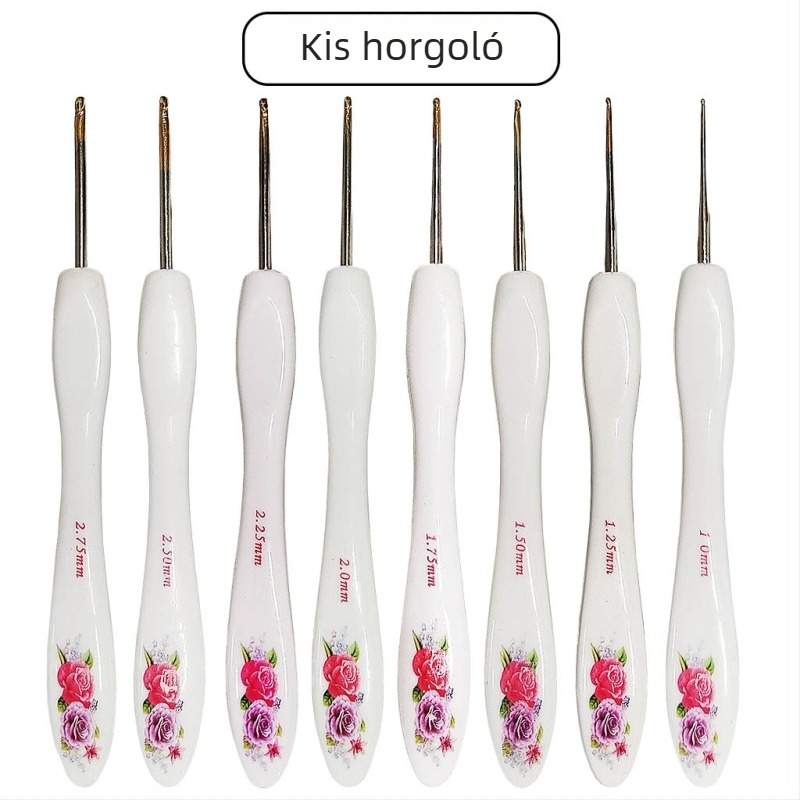 Alumínium horgolótűkészlet, kis görbült nyelekkel, 8 darabos, bliszteres csomagolás