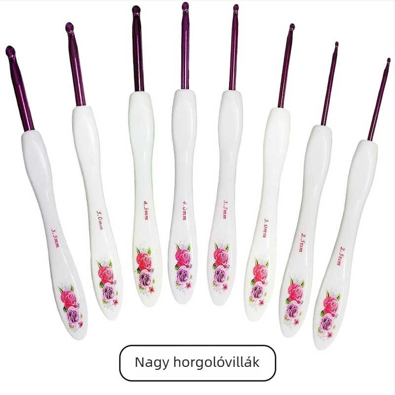 Alumínium horgolótűkészlet, kis görbült nyelekkel, 8 darabos, bliszteres csomagolás