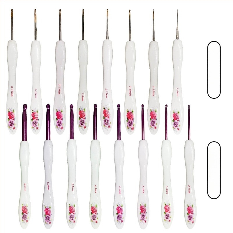 Alumínium horgolótűkészlet, kis görbült nyelekkel, 8 darabos, bliszteres csomagolás