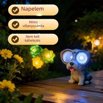 Napelemes Kis Kutya Lámpa — műgyanta kézműves, kültéri állatdekoráció, asztali és kerti hangulatvilágítás (Anyag: Szintetikus gyanta; Termékszám: Solar Small Dog; Kategória: Állat)