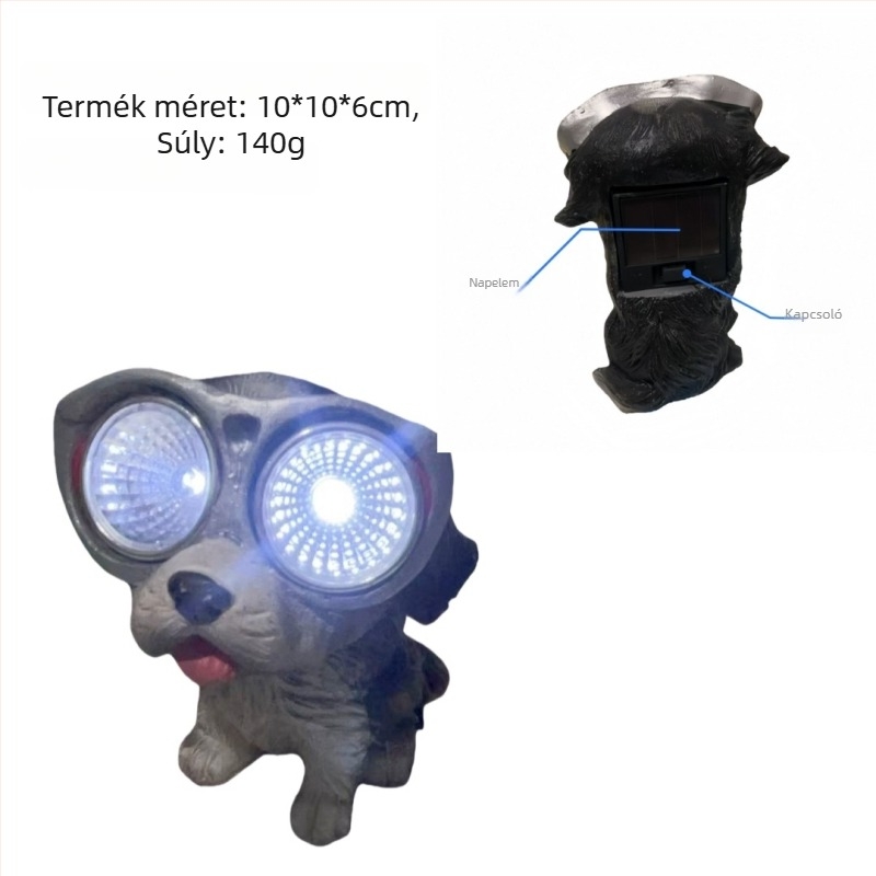 Napelemes Kis Kutya Lámpa — műgyanta kézműves, kültéri állatdekoráció, asztali és kerti hangulatvilágítás (Anyag: Szintetikus gyanta; Termékszám: Solar Small Dog; Kategória: Állat)