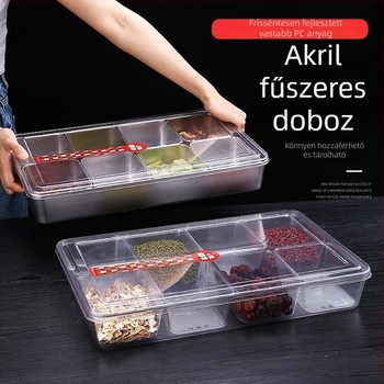 Akril fűszertartó kanállal — átlátszó, szilárd fűszertároló, modern letisztult stílus, kiváló minőség