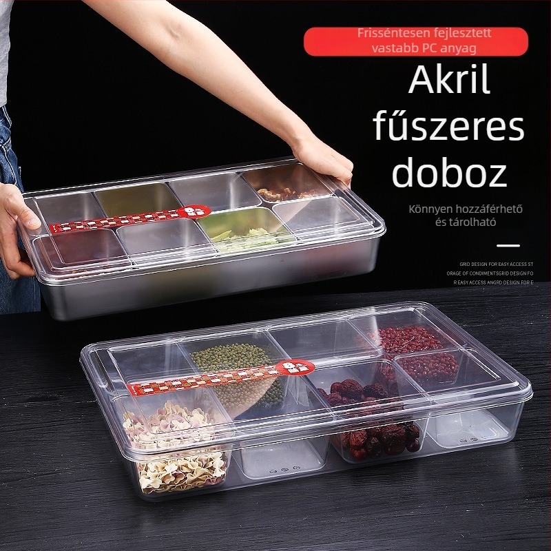 Akril fűszertartó kanállal — átlátszó, szilárd fűszertároló, modern letisztult stílus, kiváló minőség