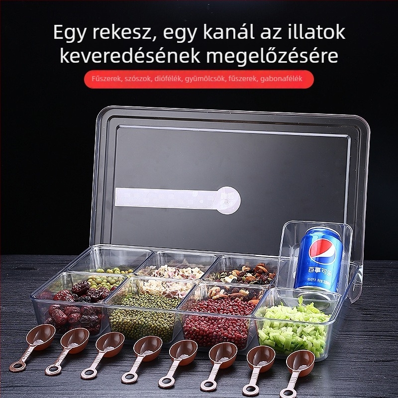 Akril fűszertartó kanállal — átlátszó, szilárd fűszertároló, modern letisztult stílus, kiváló minőség