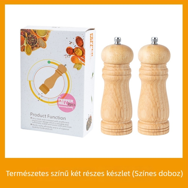 Tölgyfa kézi borsőrlő és fűszeres üveg készlet – szilárd fűszerekhez, Wei Lin márka, logó nyomtatás, testreszabás elérhető