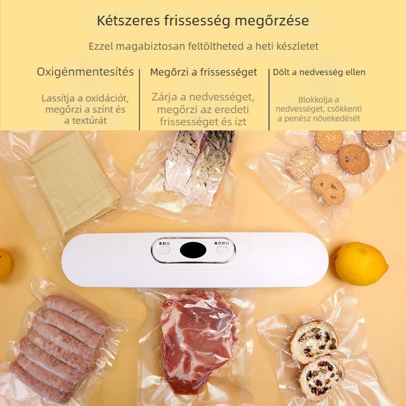 Háztartási vákuumzáró gép – automata működés, 120W, 110/220V, modell Sj-618, ABS ház, kapacitás 500 ml alatt