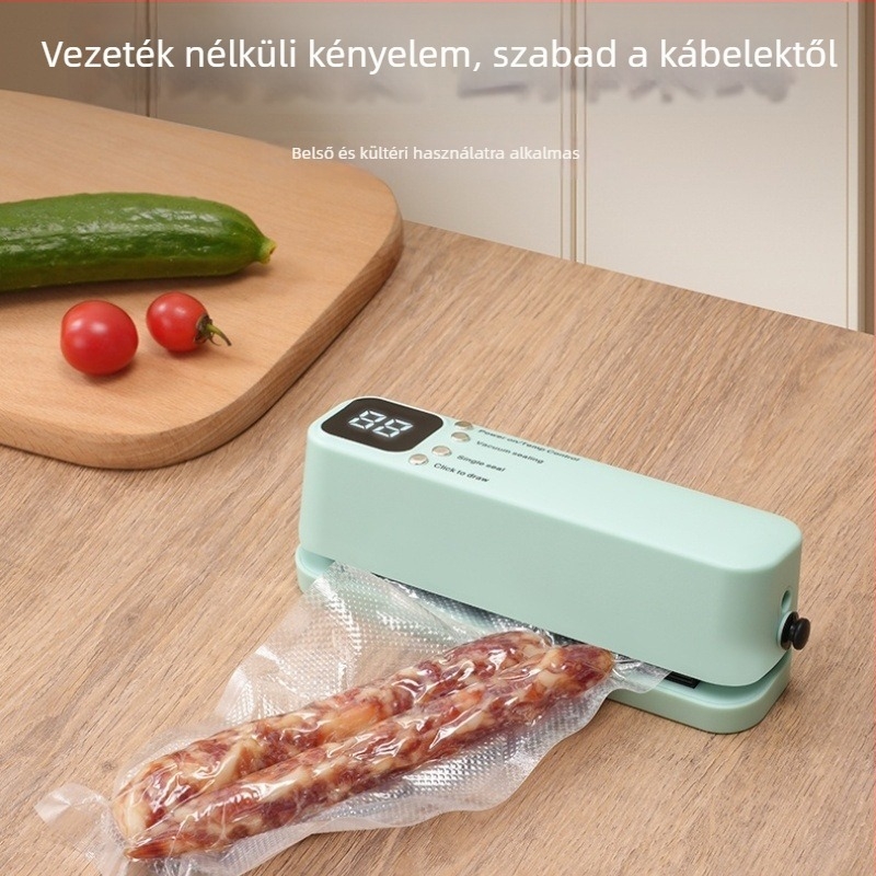 Mini vezeték nélküli vákuumzáró készülék, teljesen automata, otthoni használatra, kompakt és hordozható élelmiszer csomagolás és zárás