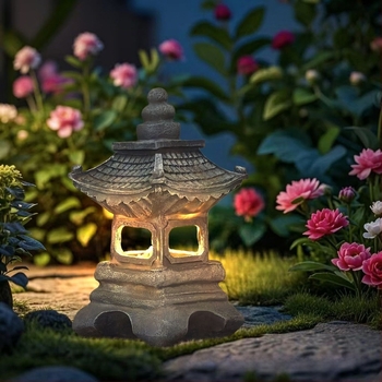 Napelemes kerti lámpa – Zen kőtorony, gyanta dekoráció